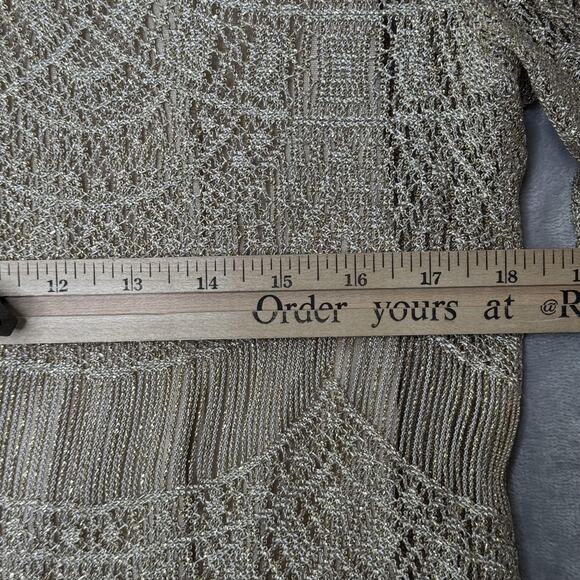 Neiman Marcus Top Womens Small Gold Metallic Fringe Crochet Knit Scallop Hem Vtg - Picture 9 of 11